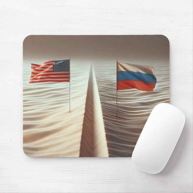 Ryska och amerikanska Flagga i Sand Musmatta (Med mus)