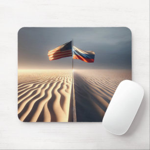 Ryska och amerikanska Flagga i Sand Musmatta