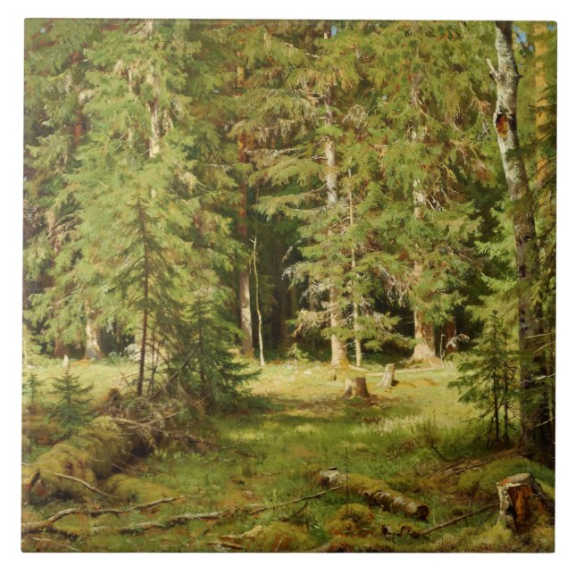 Ryska skogen (Rustic Landscape) (Grönt Skogen) Kakelplatta (Framsidan)