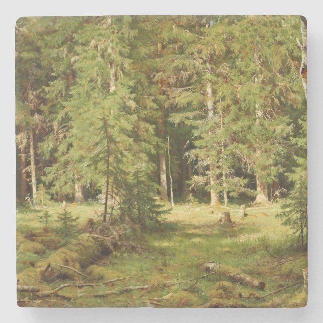Ryska skogen (Rustic Landscape) (Grönt Skogen) Stenunderlägg (Framsidan)