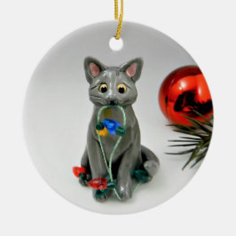 Ryskt blått Grått Kat Ornament