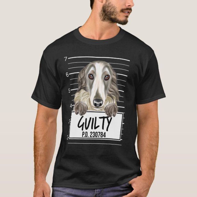 Ryskt Vinthund Mugshot Skyldig Hund T Shirt (Framsida)