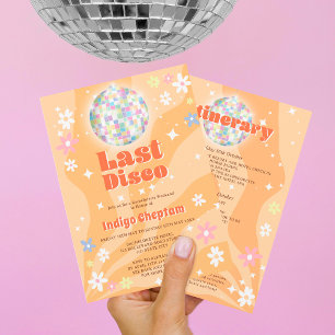 Rysligt retro disco blommig möhippa inbjudningar