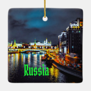 Ryssland eller Ryska federationen Moskva på natten Julgransprydnad Keramik