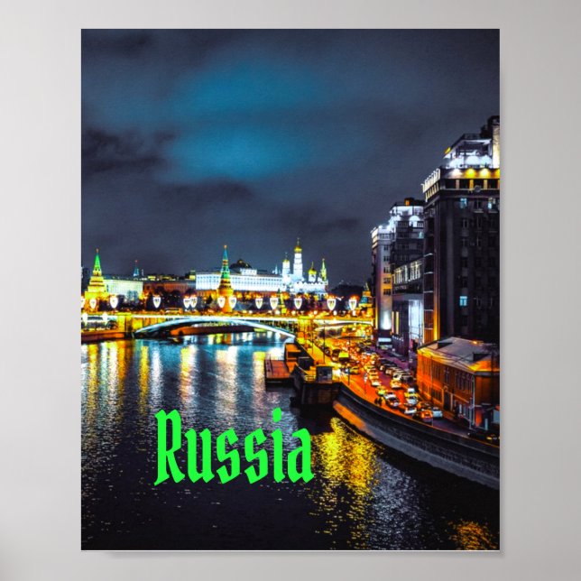 Ryssland eller Ryska federationen Moskva på natten Poster (Framsidan)
