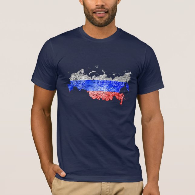 Ryssland Flagga Färg Karta T-Shirt (Framsida)