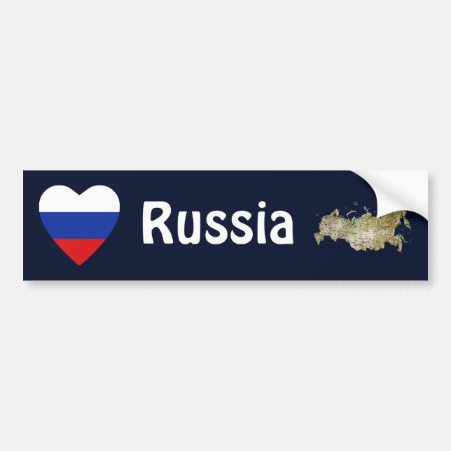 Ryssland Flagga Heart + Karta Bumper Sticker Bildekal (Framsidan)