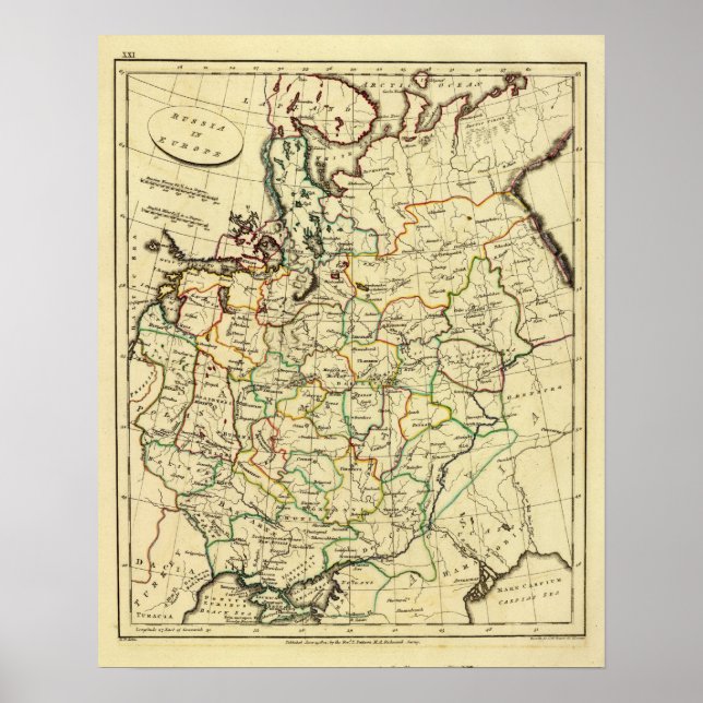 Ryssland i Europa med gränser Poster (Framsidan)