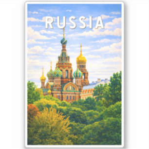 Ryssland Illustration Resa Konst Vintage Klistermärken