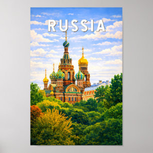 Ryssland Illustration Resa Konst Vintage Poster
