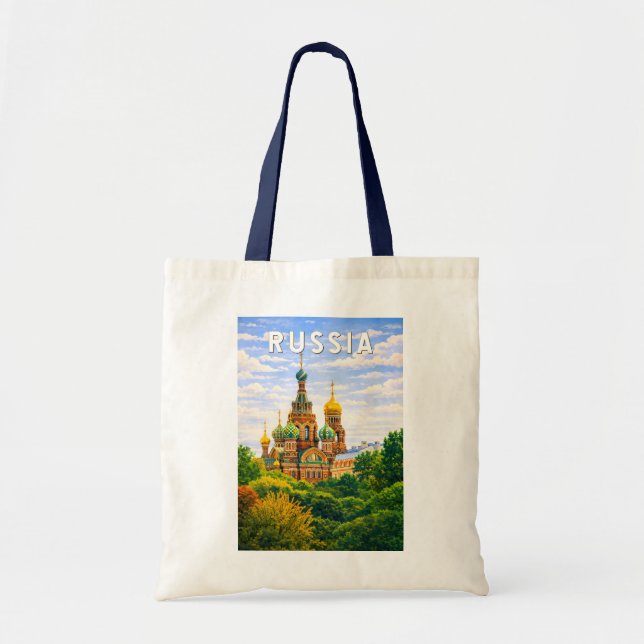 Ryssland Illustration Resa Konst Vintage Tygkasse (Framsidan)