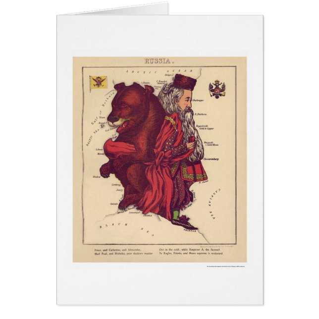 Ryssland karikatyrkarta 1868 hälsningskort (Framsidan)