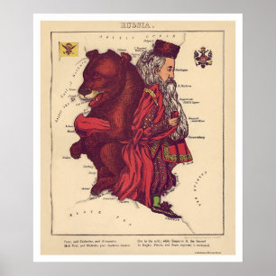 Ryssland karikatyrkarta 1868 poster