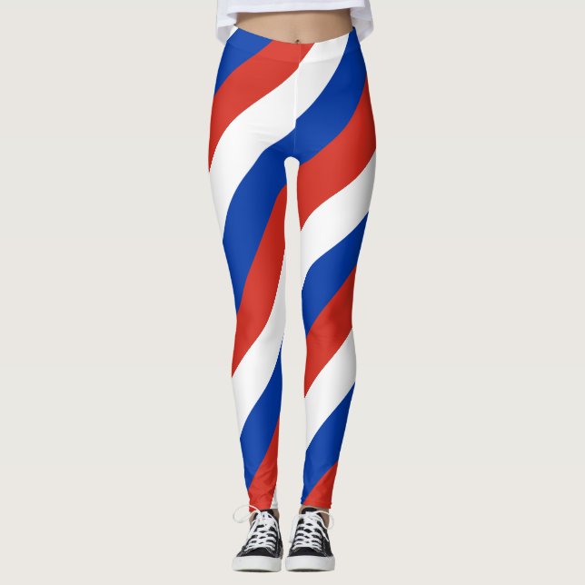 Ryssland National Flagga Färg Diagonal Stried Leggings (Framsida)