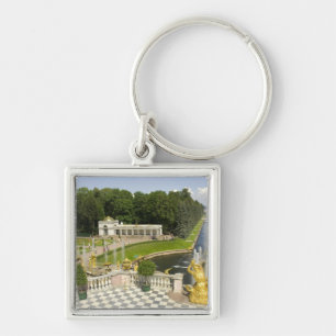 Ryssland. Petrodvorets. Peterhofpalatset. Peter de Fyrkantig Silverfärgad Nyckelring