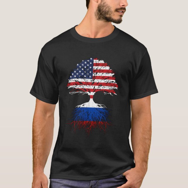 Ryssland Roots Russian American Flagga Immigration T Shirt (Framsida)