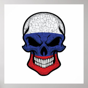 Ryssland Smilande Skull Flagga Poster
