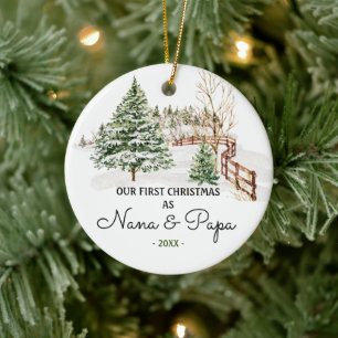 RYSSLAND Träd Nana och Pappa Gräs Första jul Julgransprydnad Keramik