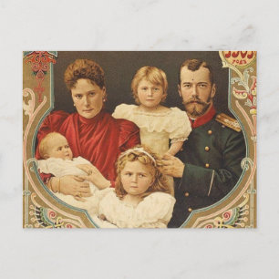 Rysslands tsar och tsarina med tre döttrar vykort