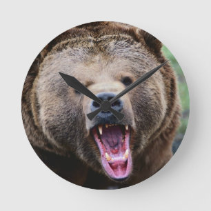 Ryta Grizzlybjörn Rund Klocka