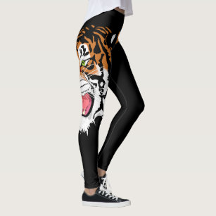 Ryta tigerhuvudtryck på svart damasker leggings