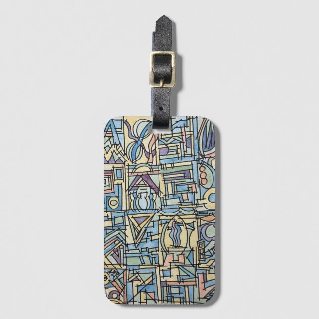 Rytm i blått - Handmålad abstrakt konst Bagagebricka (Framsida vertikal)