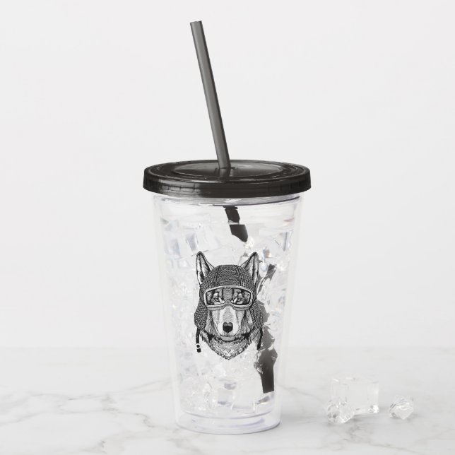 Ryttare för varghundmotorcykel take away mugg (Framsida Ice)