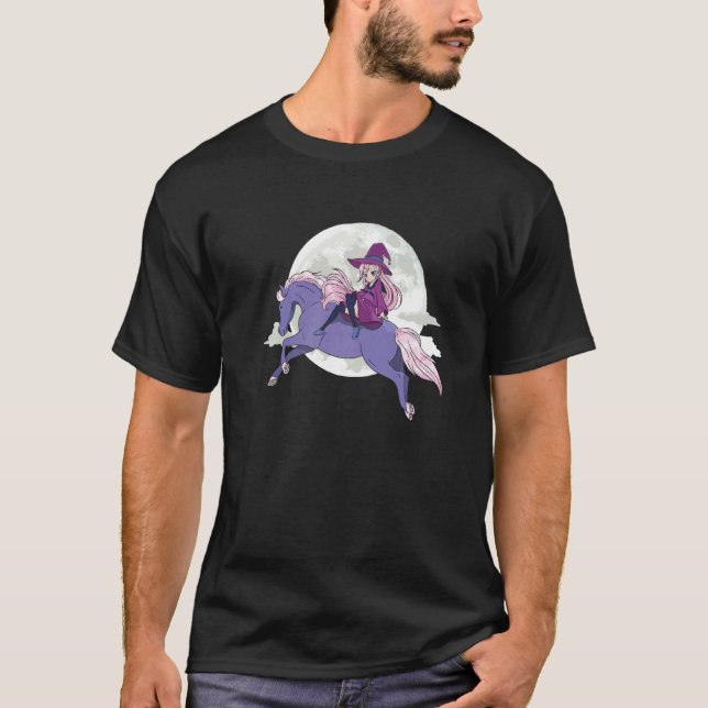 Ryttare Häst Måne Häxkonst Ryttare T Shirt (Framsida)