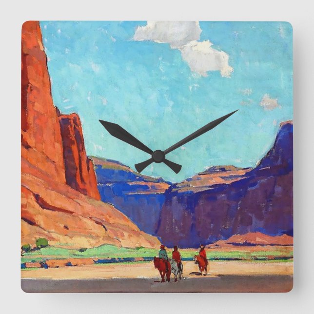 “Ryttare i Canyon de Chelly” av Edgar Payne Fyrkantig Klocka (Framsida)