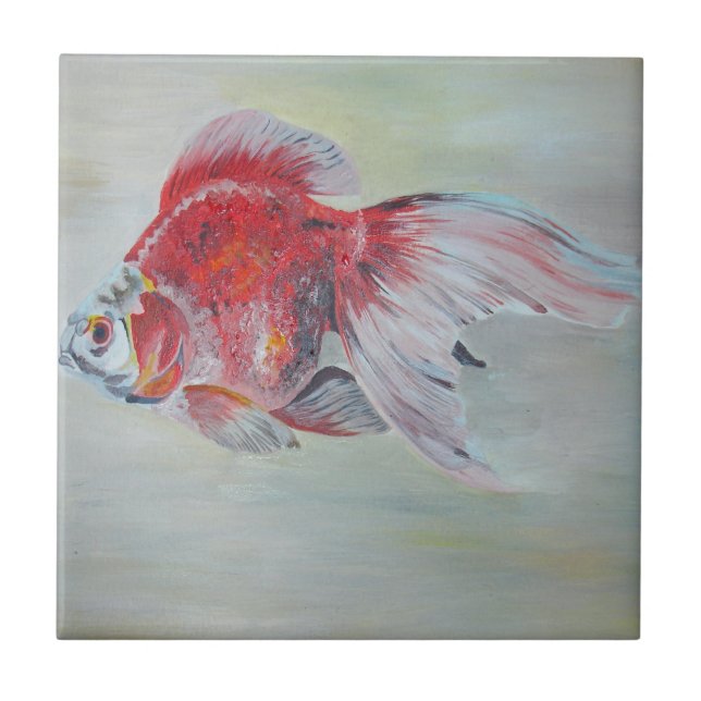 Ryukin Goldfish Acrylic Painting Kakelplatta (Framsidan)