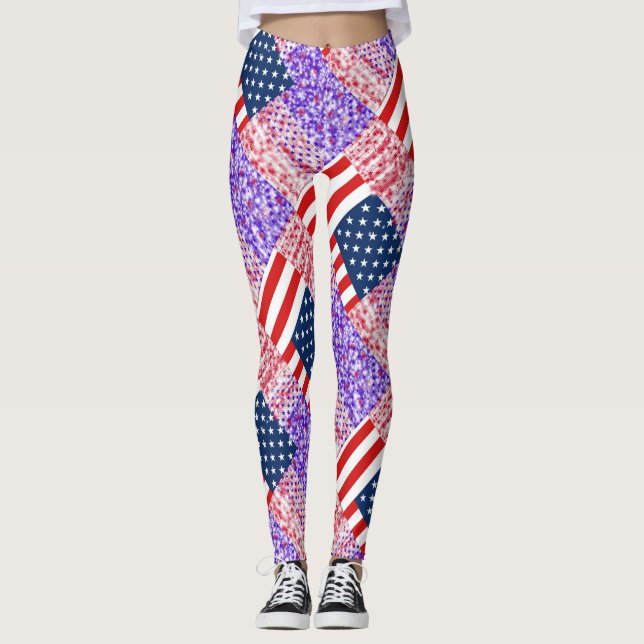 RZX-USA flagga på en blå bakgrund Leggings (Framsida)