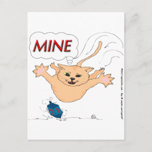 s11 Cat Pouncing on Hanukkah Dradle Helg Vykort