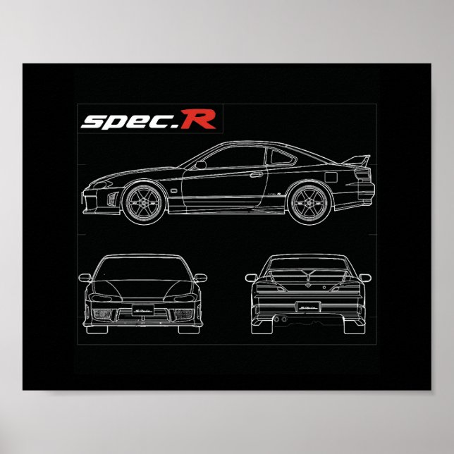 s15 spec eller aero line art blue print teckning t poster (Framsidan)