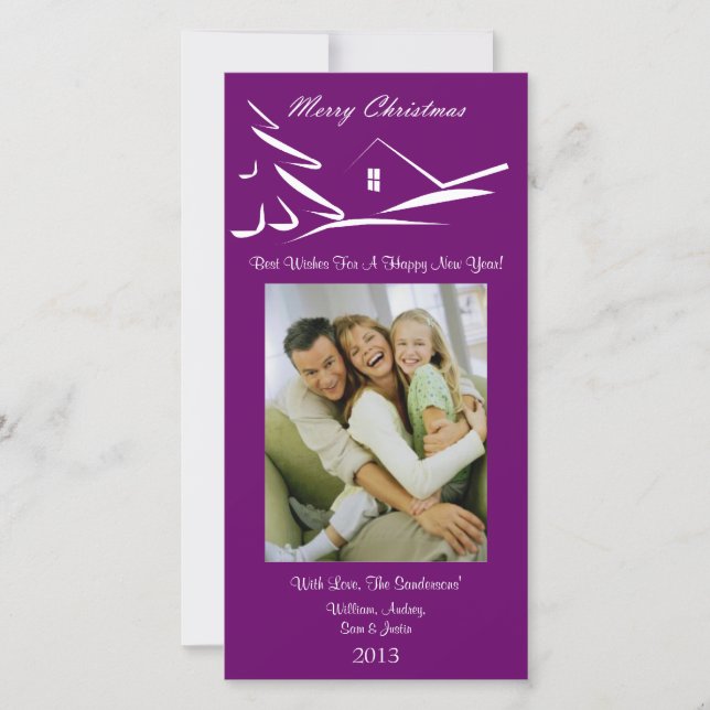 S3 Enkelt fotoport för Julafton med bladplatta Julkort (Framsida)