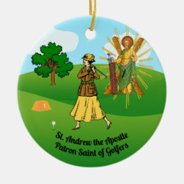 S. Andrew & Jude med 2 kvinnliga golfer Julgransprydnad Keramik