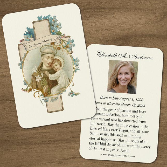 S. ANTHONY Catholique Funeral Prayer Card Visitkort (Traditional Catholic Funeral Memorial Prayer Card)