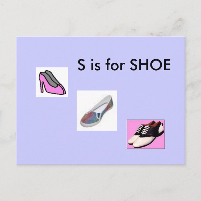 "S" är för Shoe Alphabet Flashcard Vykort (Framsida)