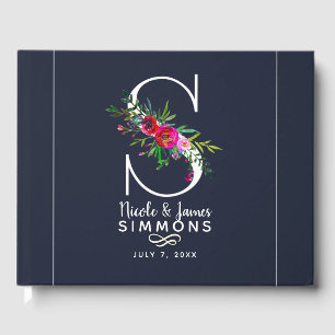 S Bokstav Initial Monogram Blommig Namn Bröllop Gästböcker