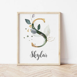 S Bokstavsmonogram Greenery Nursery Namnskylt Vägg Poster