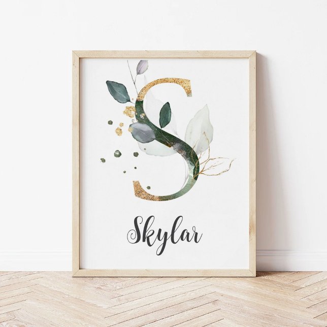 S Bokstavsmonogram Greenery Nursery Namnskylt Vägg Poster (Skapare uppladdad)
