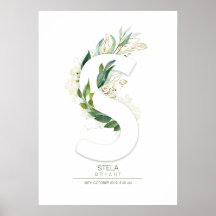 S Bokstavsmonogram Guld Grönska Chic