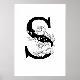 S botaniskt monogram. Brev, inledning med peonier Poster