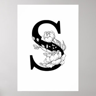 S botaniskt monogram. Brev, inledning med peonier Poster