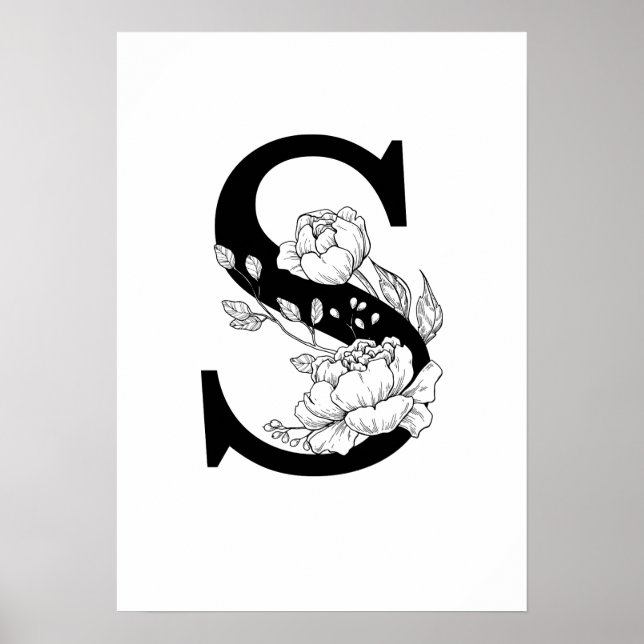 S botaniskt monogram. Brev, inledning med peonier Poster (Framsidan)