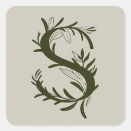 S Botaniskt monogram Fyrkantigt Klistermärke