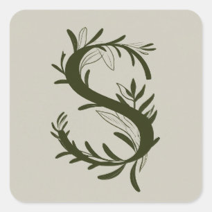 S Botaniskt monogram Fyrkantigt Klistermärke