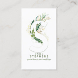 S Brev Monogram Guld Greenery Löv Elegant Visitkort