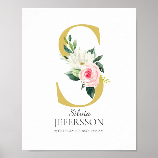 S Brev Monogram med blommor Poster (Framsidan)