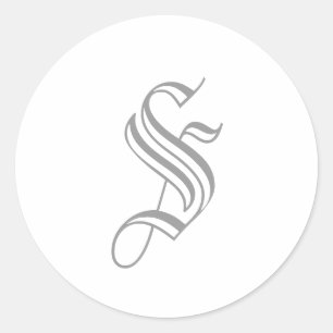 S Brev Monogram Sticker Grått Gamla engelska Runt Klistermärke