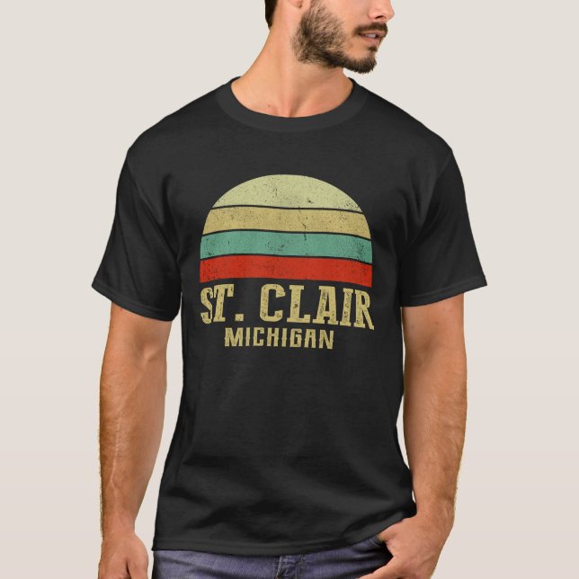 S. CLAIR MICHIGAN Vintage Retro Sunset T Shirt (Framsida)